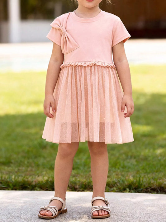 Bow Short Sleeve Tulle Dress