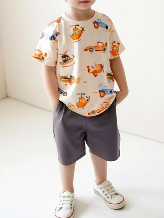 Boys Helicopter & Car T-Shirt and Shorts Set