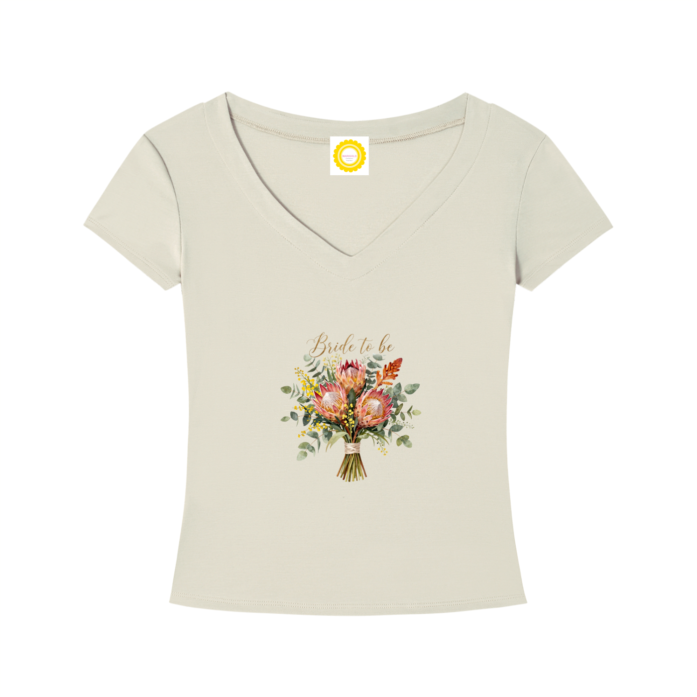 'Bride to be' Aussie Posy Tencel Slim Fit V-Neck T-Shirt
