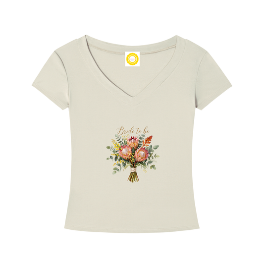 'Bride to be' Aussie Posy Tencel Slim Fit V-Neck T-Shirt