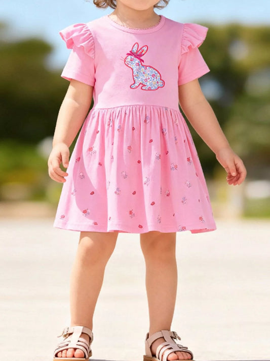 Bunny Rabbit Applique Ruffle Sleeve Dress