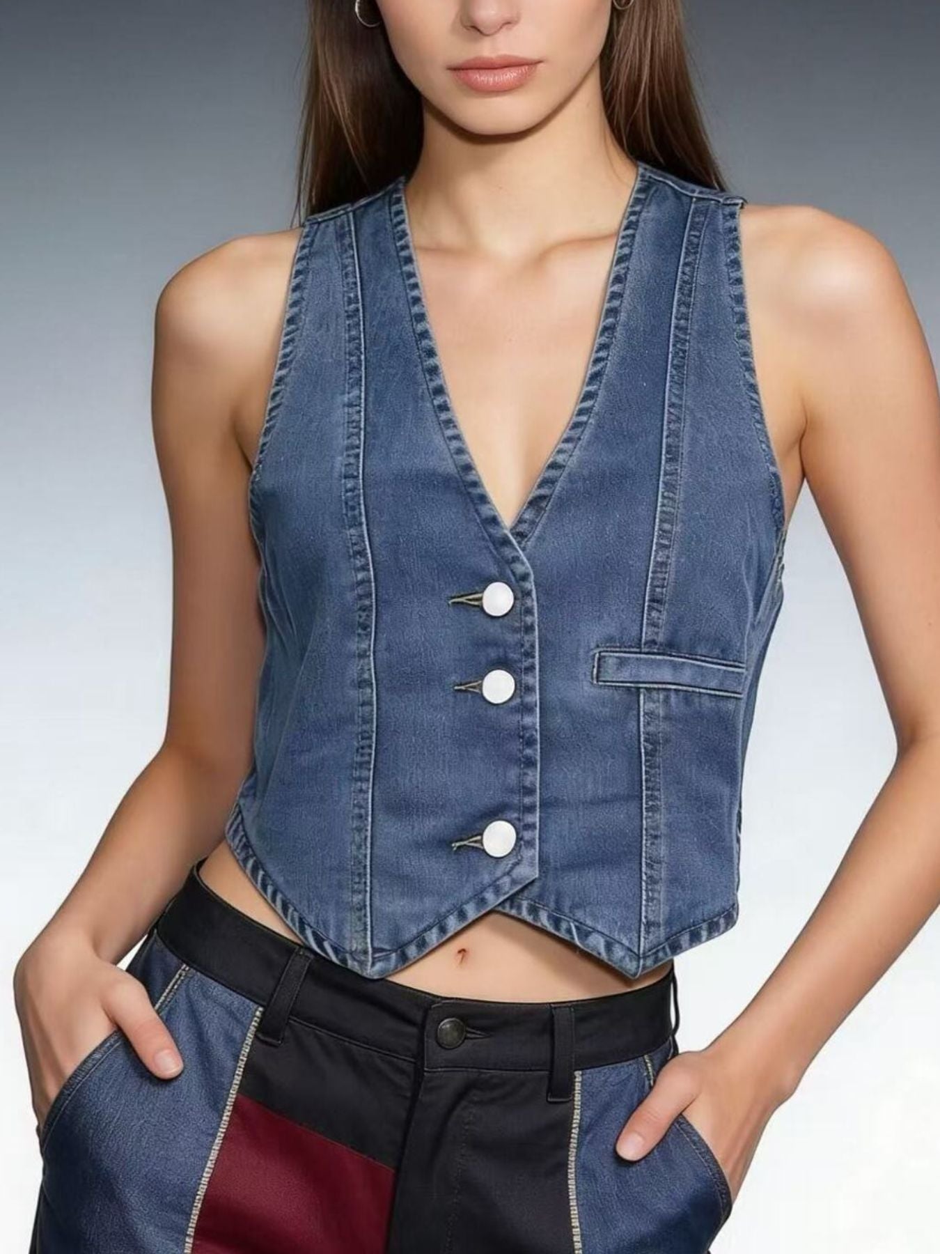 Button-Down Denim Vest