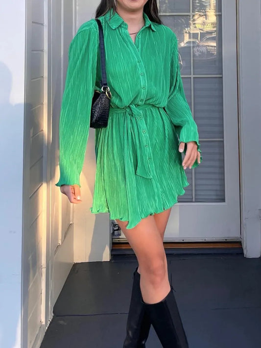 Button Up Long Sleeve Shirt Dress green
