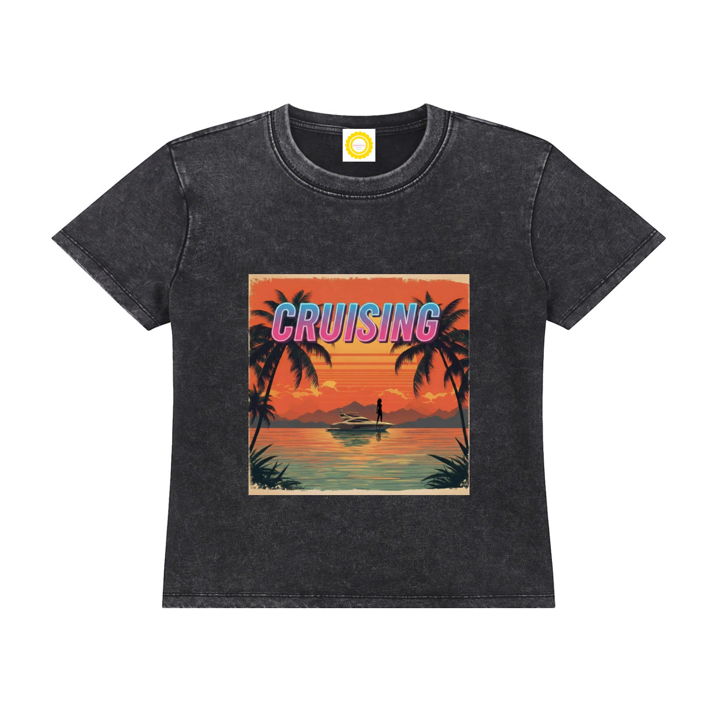 'CRUISING' Vintage Wash Drop Shoulder T-shirt Black