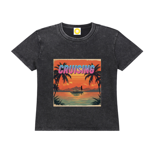 'CRUISING' Vintage Wash Drop Shoulder T-shirt Black