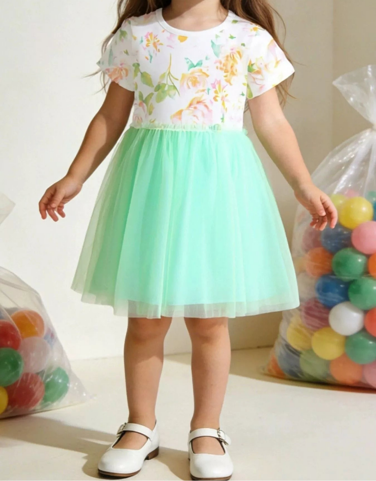 Children's Floral Green Tulle Dress
