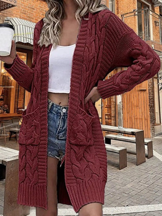 Chunky Knit Open Front Cardigan Burgundy