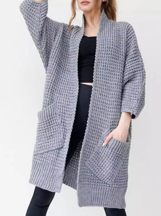 Chunky Knit Open Front Cardigan Grey