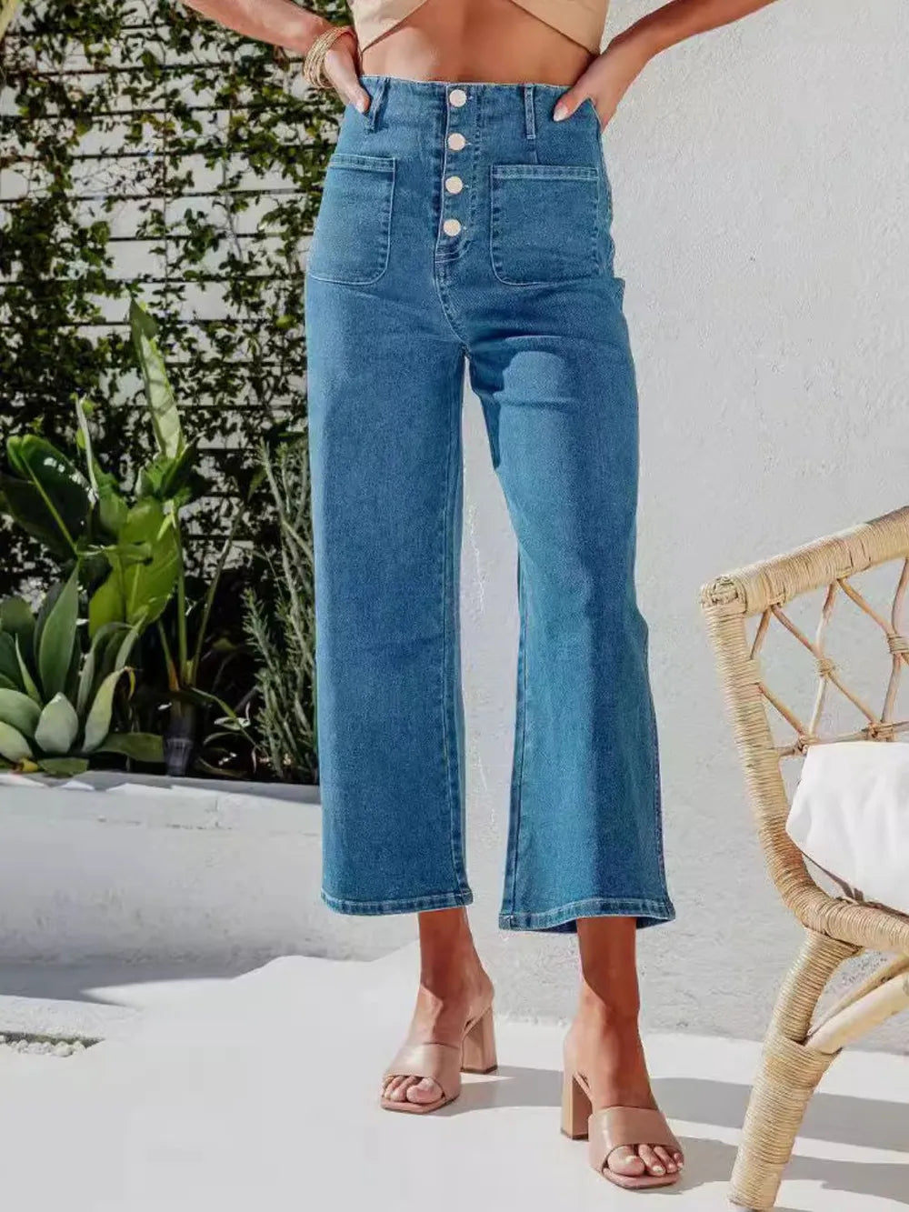 City Chic Button Fly Cropped Jeans