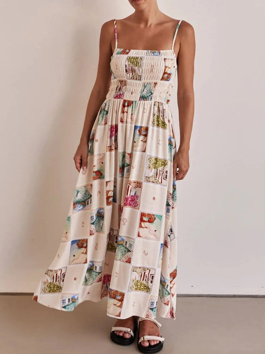 Coastal Montage Smocked Cami Maxi Dress
