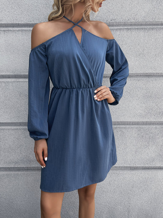 Cold-Shoulder Crisscross Mini Dress Dusty Blue