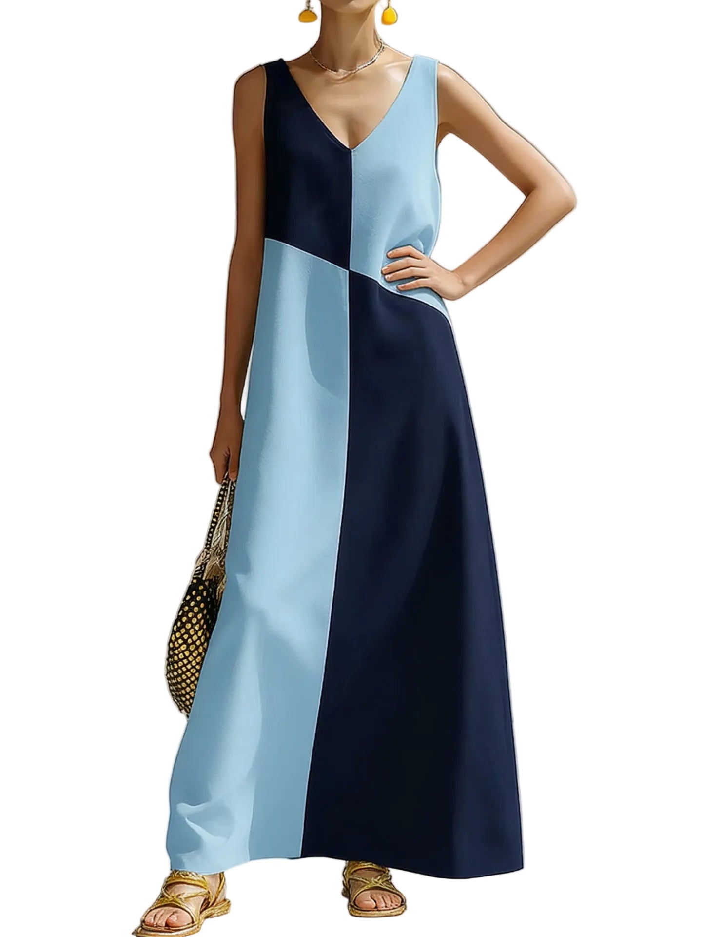 Color Block Sleeveless Maxi Dress