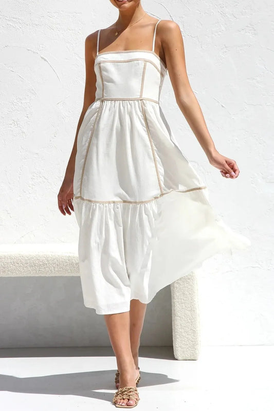 Contrast Trim Square Neck Midi Cami Dress white