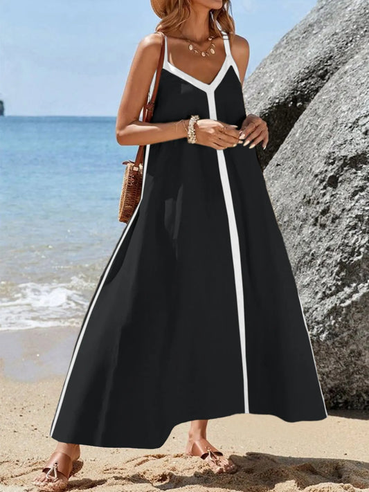 Contrast Trim V-Neck Maxi Dress