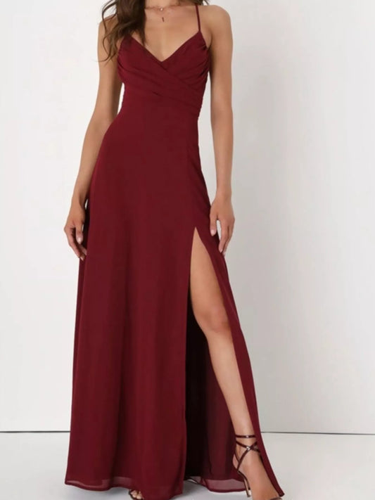 Criss-Cross Back Maxi Dress with Side Slit - Formal Dress