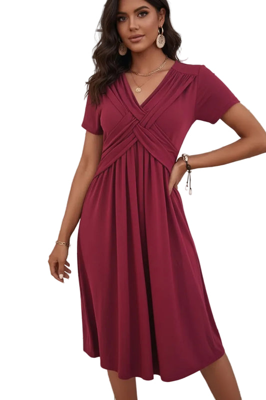 Criss Cross Front Midi Dress with Pockets