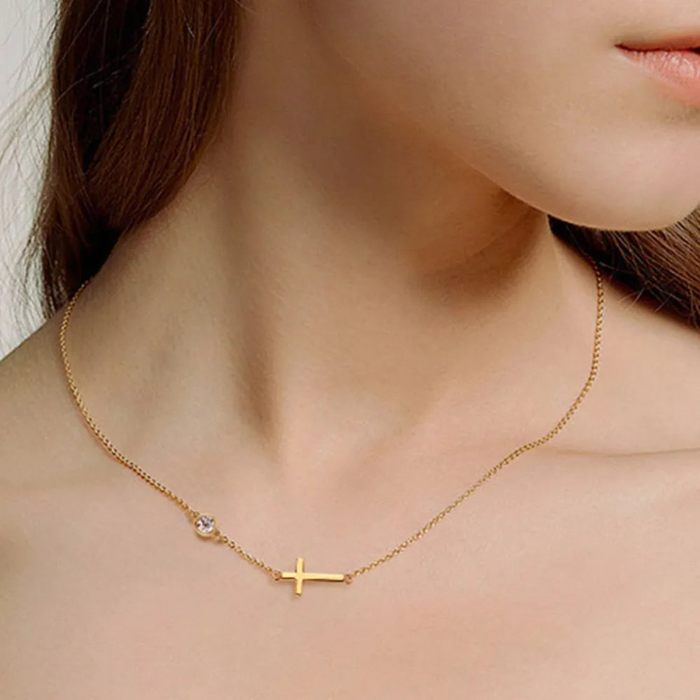 Cross 925 Sterling Silver Moissanite Necklace gold plated