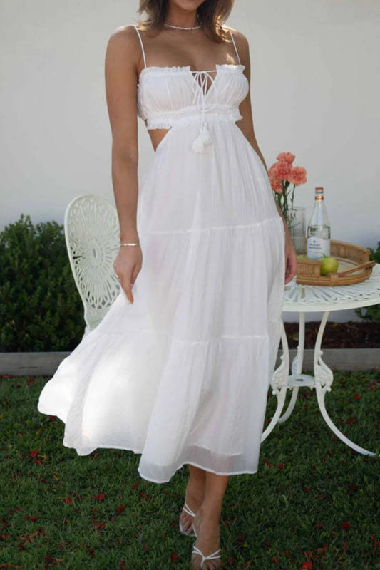 Cutout Square Neck Midi Cami Dress - Women's Party Dress white