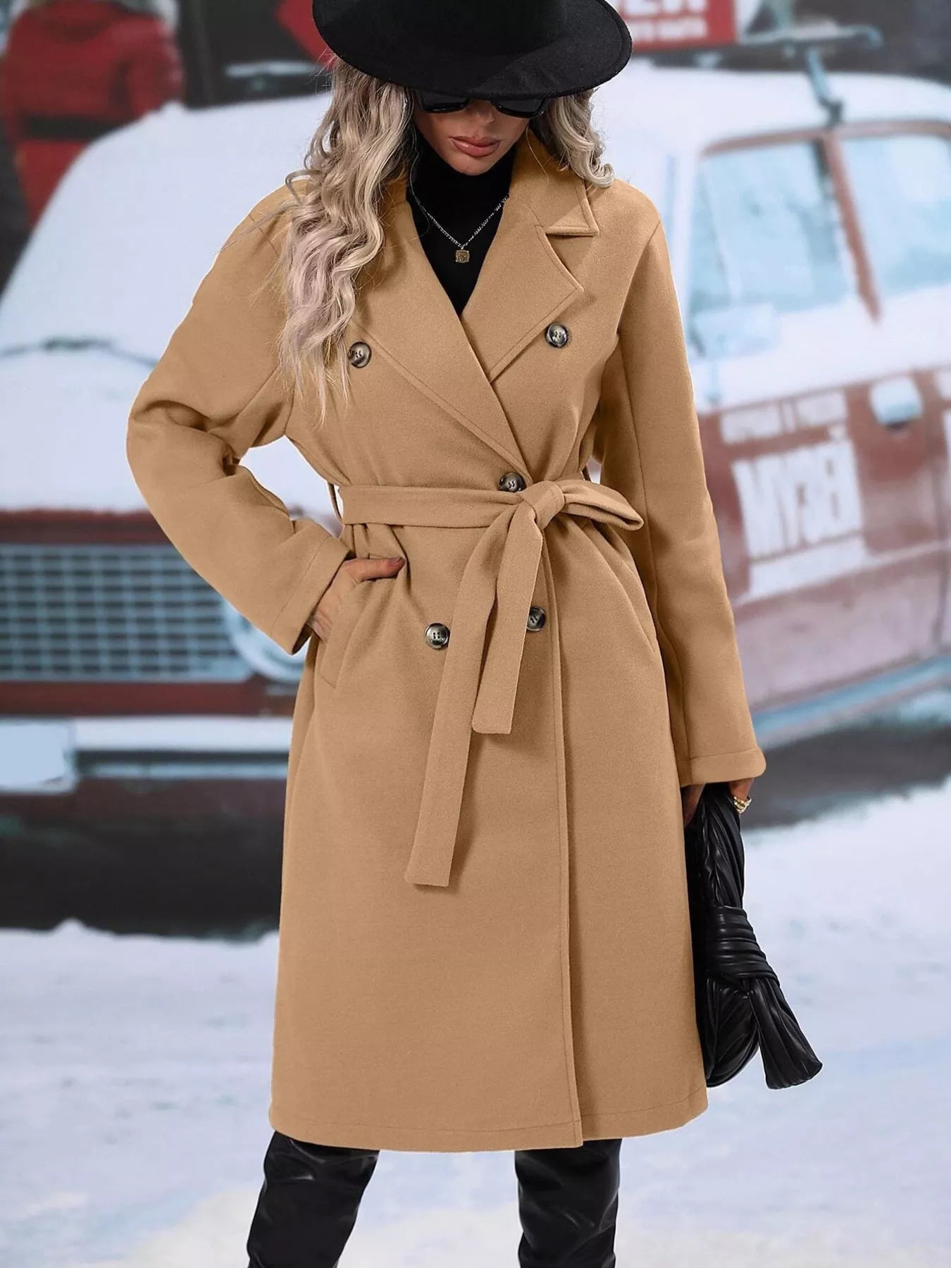 Double-Breasted Lapel Collar Overcoat