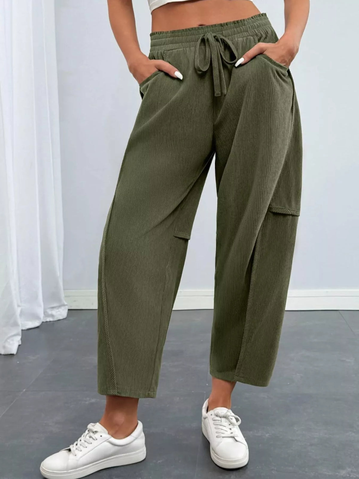 Drawstring Corduroy Pants