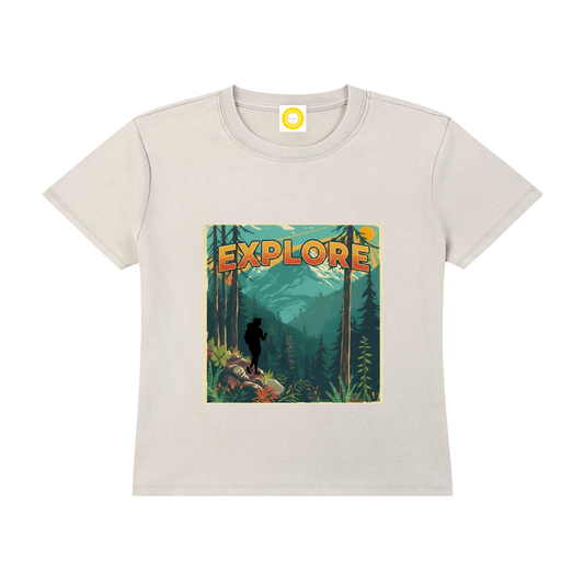 'EXPLORE' Vintage Wash Drop Shoulder T-shirt