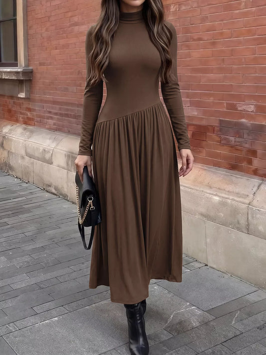 Espresso Mock Neck Long Sleeve Midi Dress