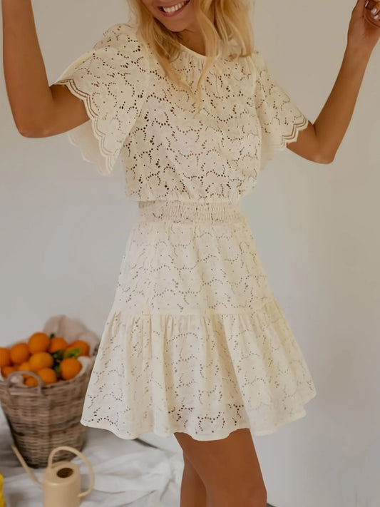 Eyelet Lace Ruffle Tiered Mini Dress