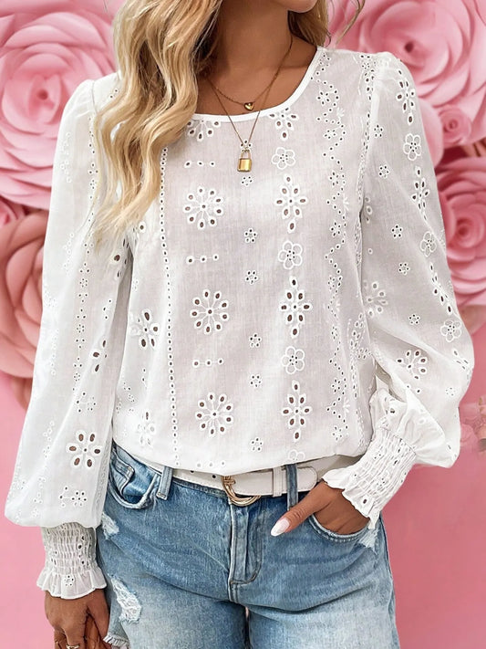 Eyelet Long Sleeve Blouse white