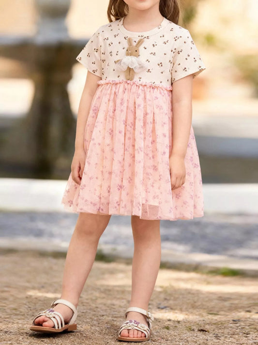 Floral Bunny Applique Tulle Dress