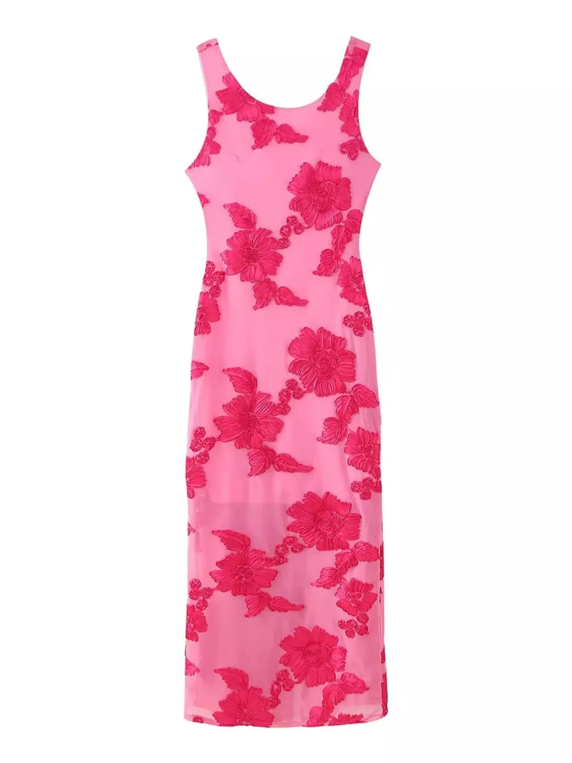 Floral Embroidered Sleeveless Bodycon Midi Dress
