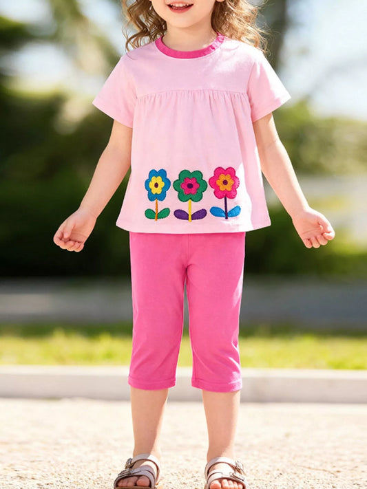 Floral Embroidered Top & Capri Pants Set