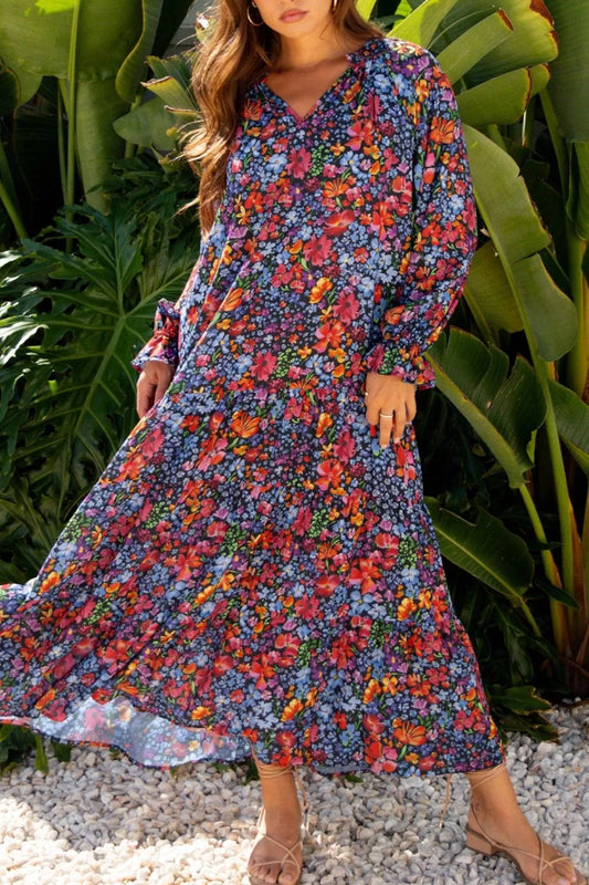 Floral Flounce Long Sleeve Maxi Dress