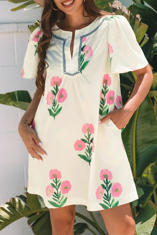 Floral Print Flutter Sleeve Mini Dress
