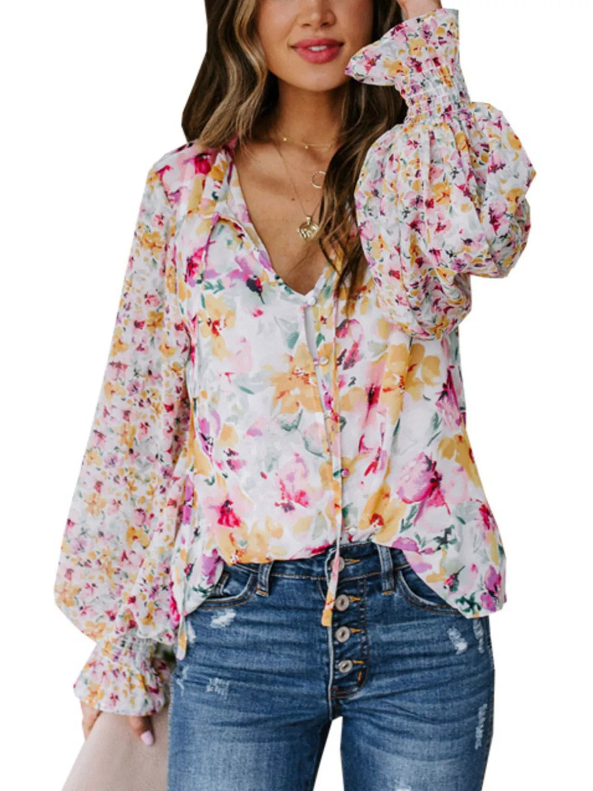 Floral Print Long Sleeve Blouse