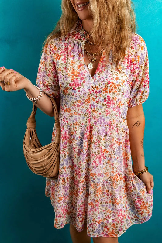 Floral Print Tiered Mini Dress