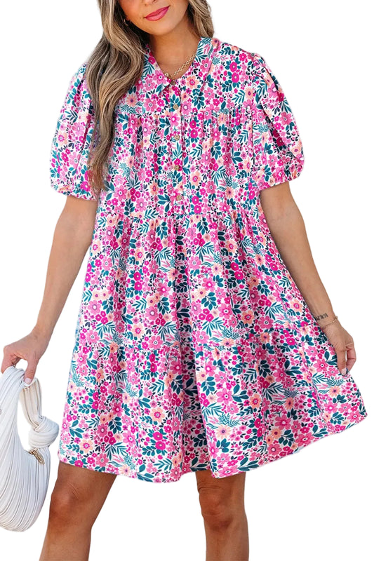 Floral Short Sleeve Mini Shirt Dress
