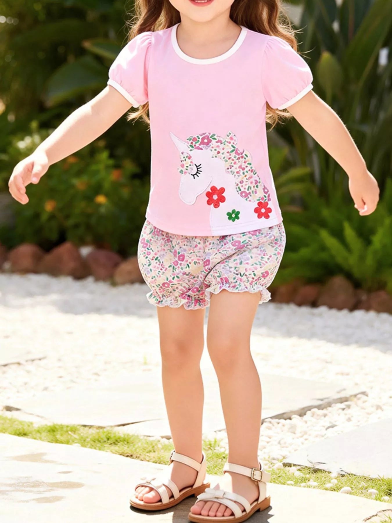 Floral Unicorn Top and Shorts Set