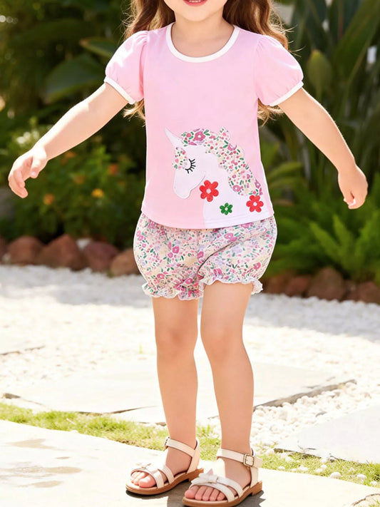 Floral Unicorn Top and Shorts Set
