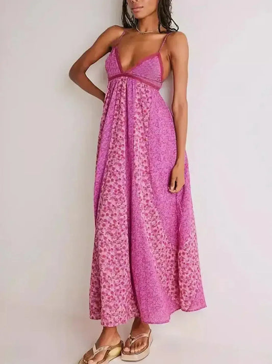 Floral V-Neck Maxi Cami Dress rose