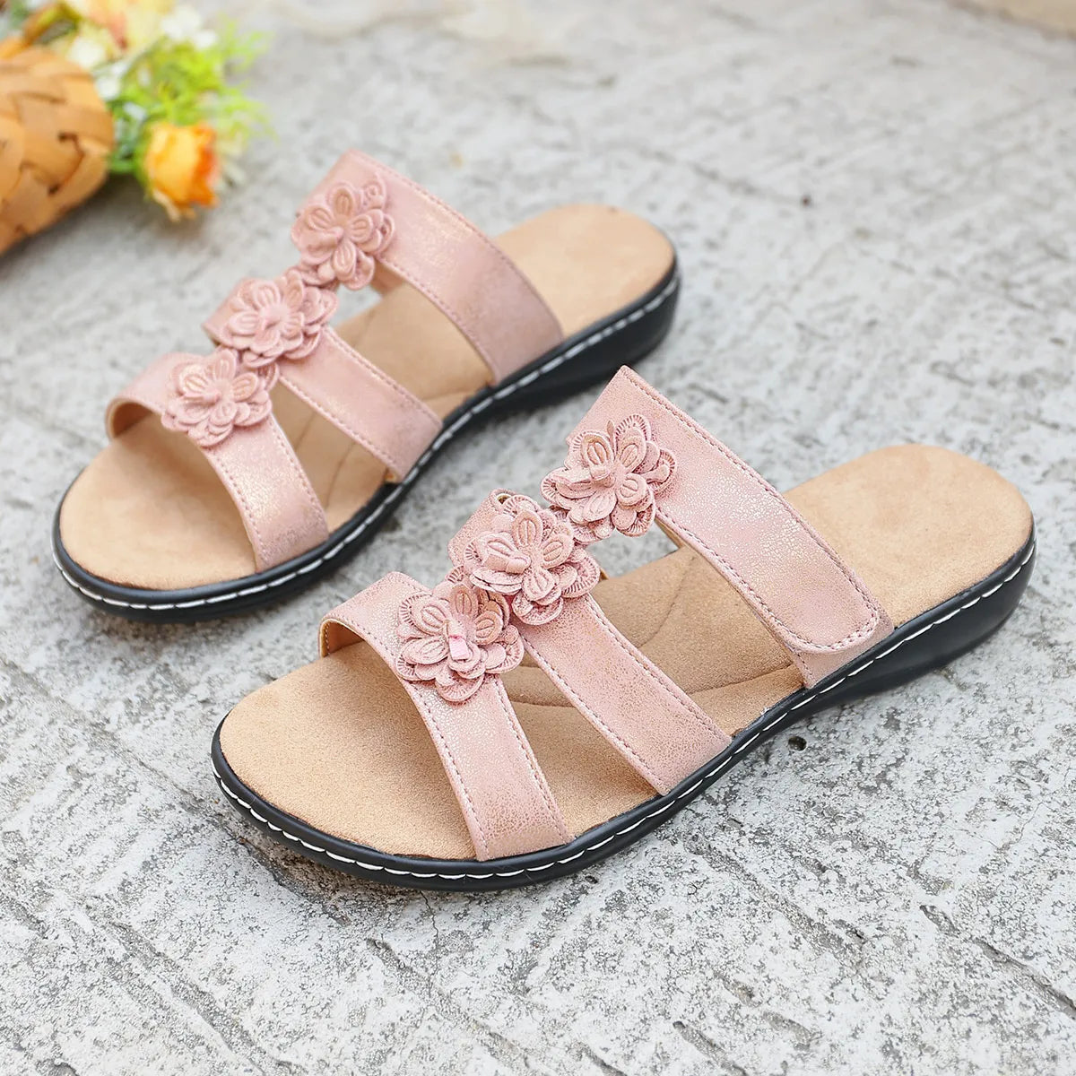 Flower Open Toe Sandals Pink
