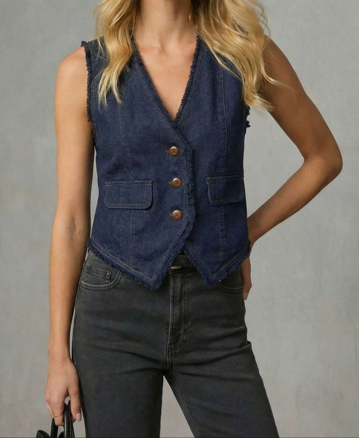 Frayed Hem Denim Vest
