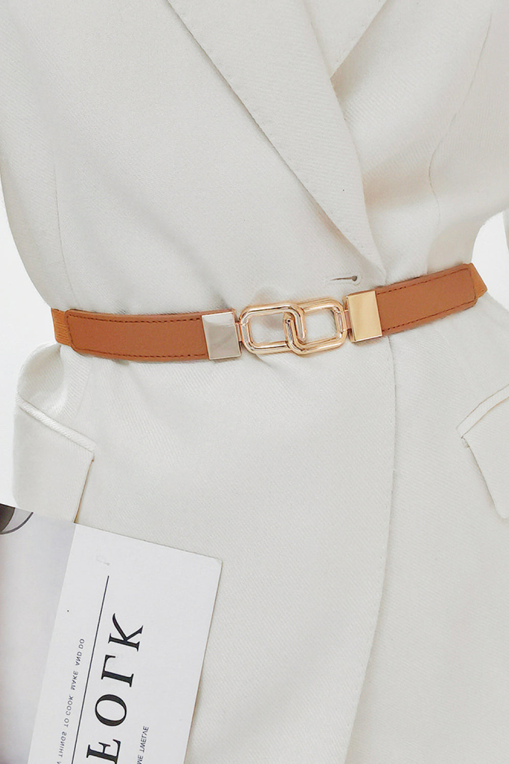 Geometric Double Buckle Elastic Belt Caramel