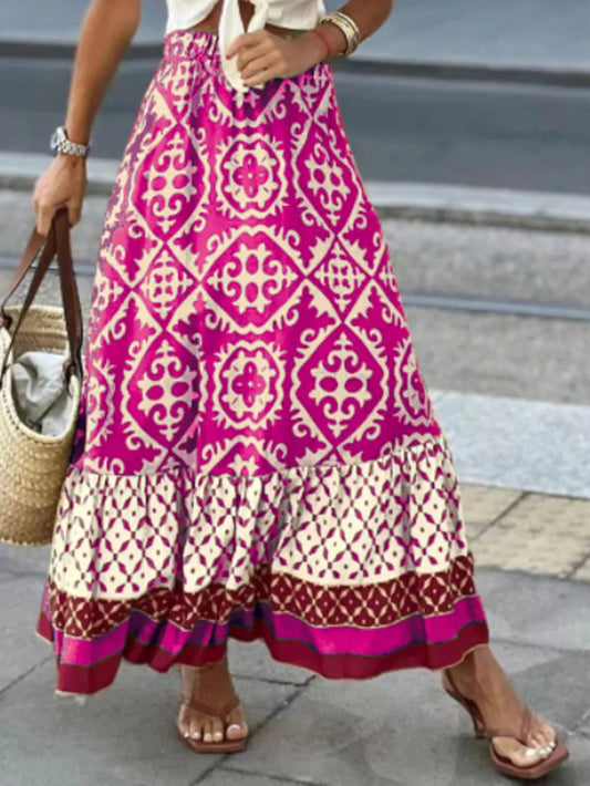 Geometric Elastic Waist Maxi Skirt pink