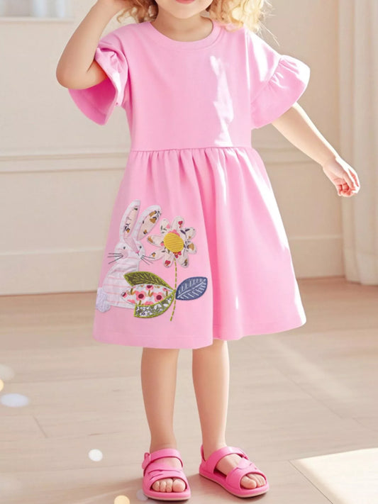 Girls Bunny Rabbit Embroidered Dress | 2-7 Years