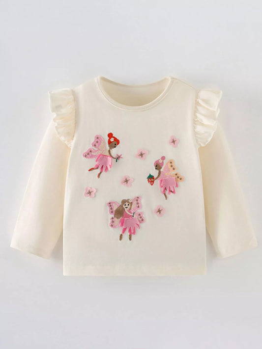 Girls Fairy Embroidered Long Sleeve T-Shirt - Kids Cotton Fairy Top