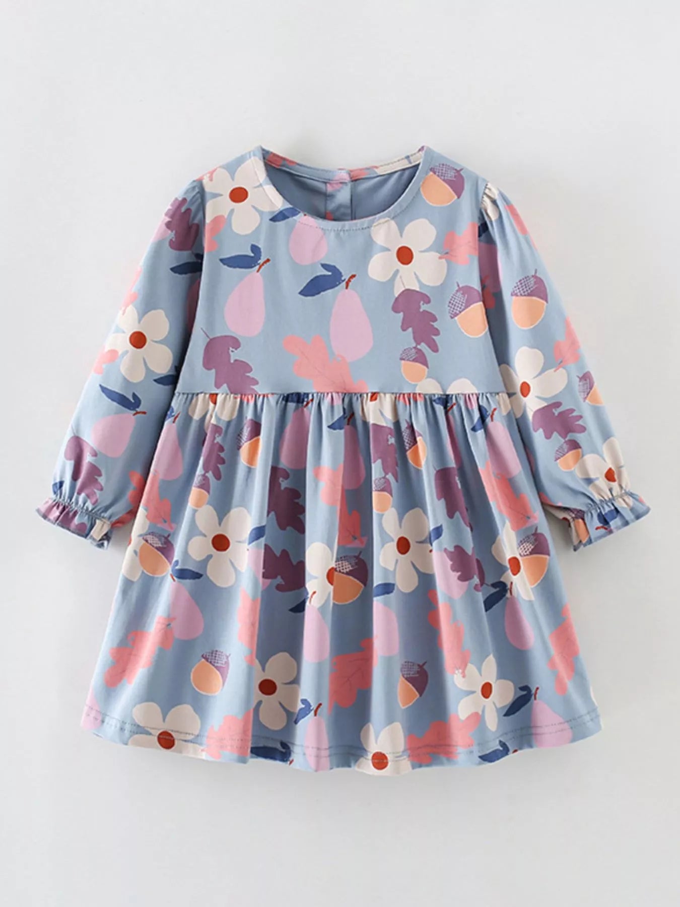 Girls Floral Long Sleeve Dress - Casual Cotton Kids Dress