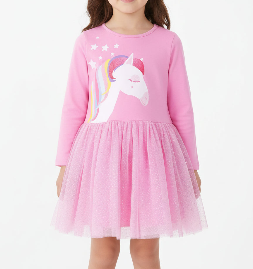 Girls Unicorn Dress - Size 3Y -Long Sleeve Tulle Princess Dress