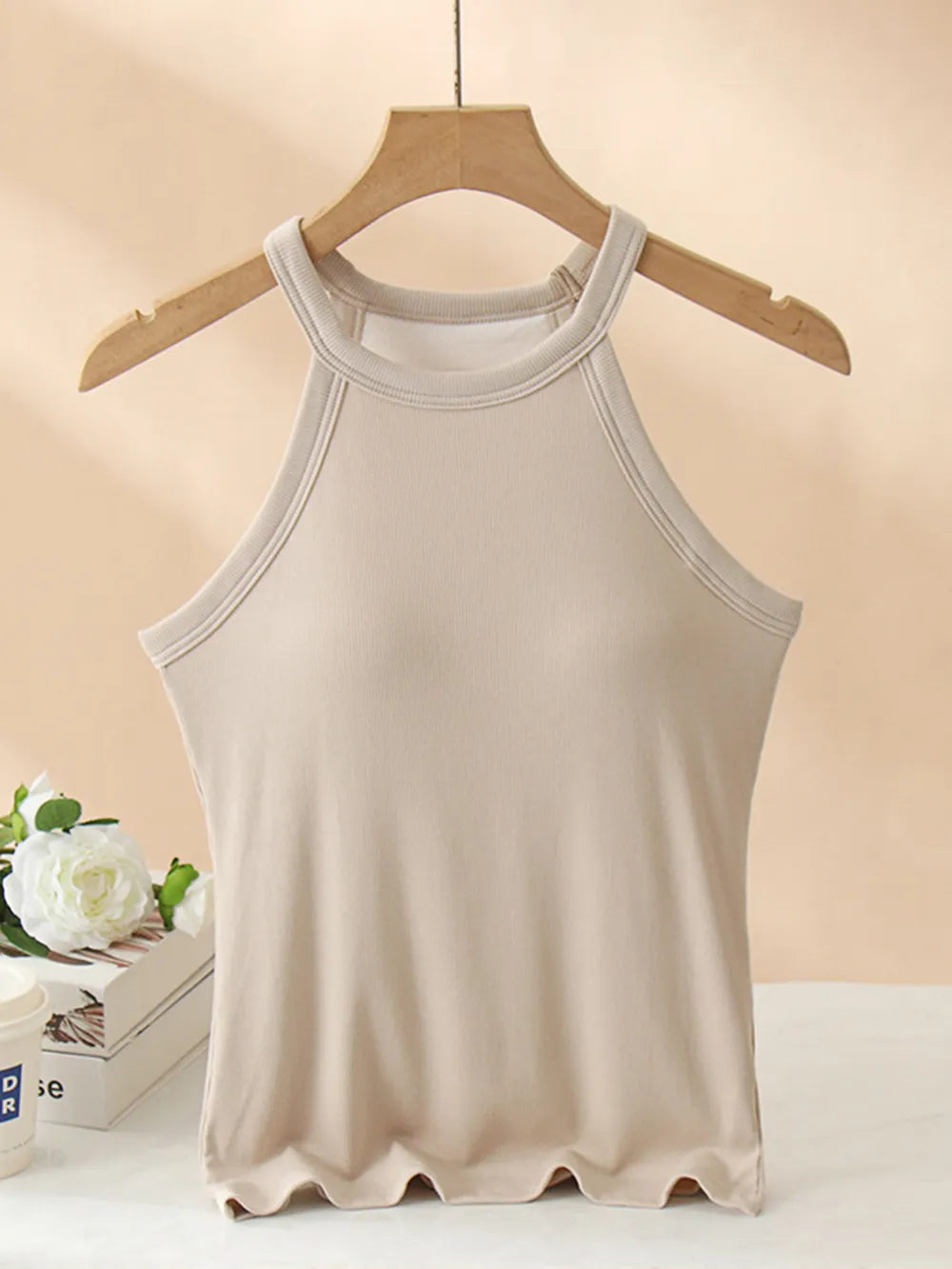 Grecian Neck Tank With Chest Pads Dust Storm 