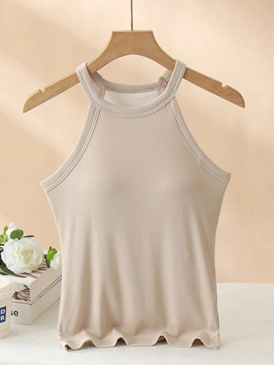 Grecian Neck Tank With Chest Pads Dust Storm 