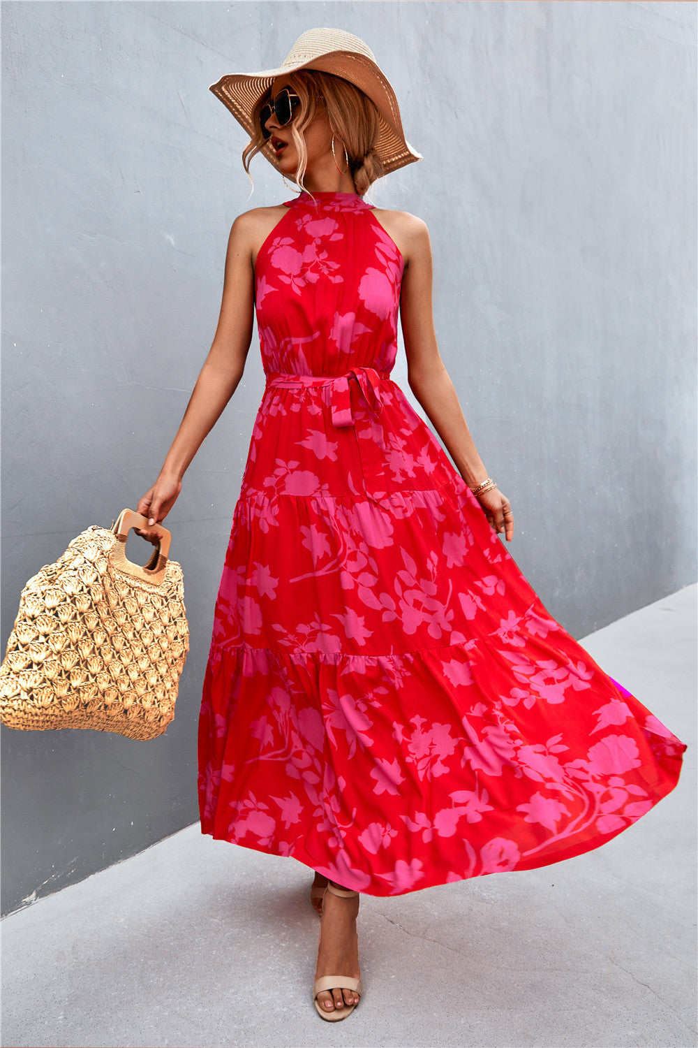 Grecian Tie-Waist Sleeveless Maxi Dress – Tall Rose